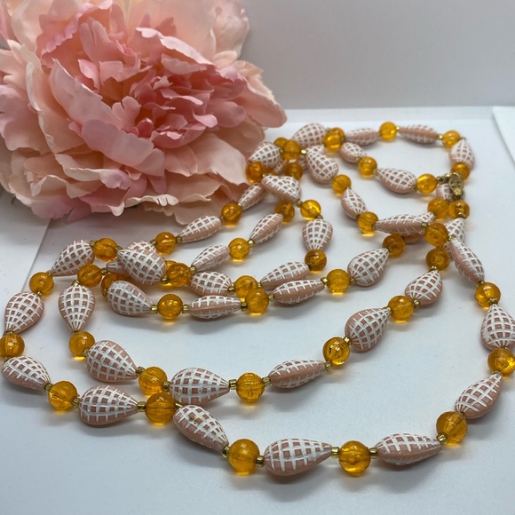 Long Vintage Orange Bead 1970’s Necklace 52” - Picture 1 of 4